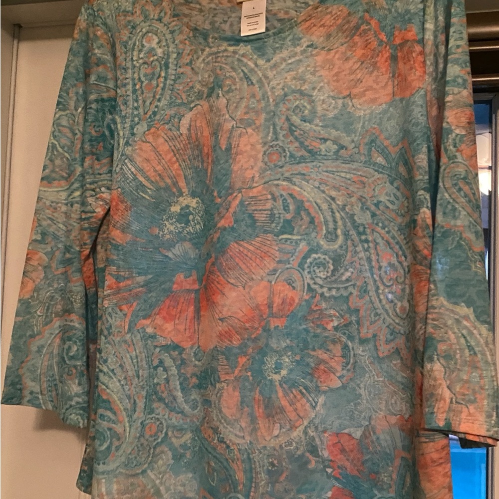 Ruby Rd. Blue and Orange Paisley Blouse